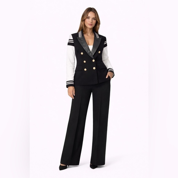 Source Unknown Jackets & Blazers - ✨ Nautical Luxe Varsity Blazer – Black & White with Gold Buttons ✨